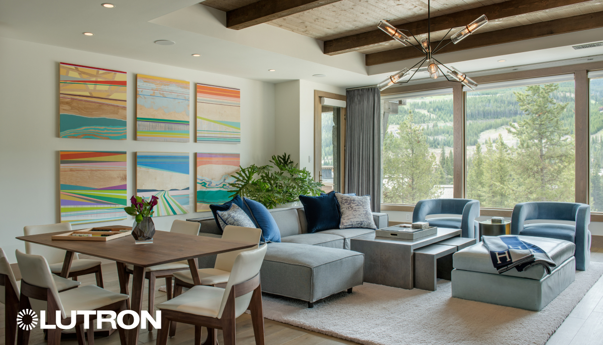 Family Room Motorized Drapes - Angled Open Position